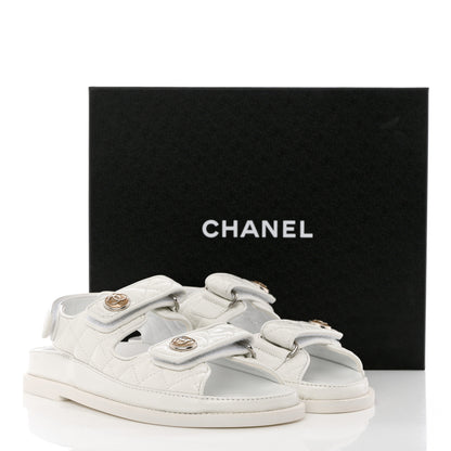 Chanel Laminated Lambskin Quilted Velcro Dad Sandals 36 White 12 of 12