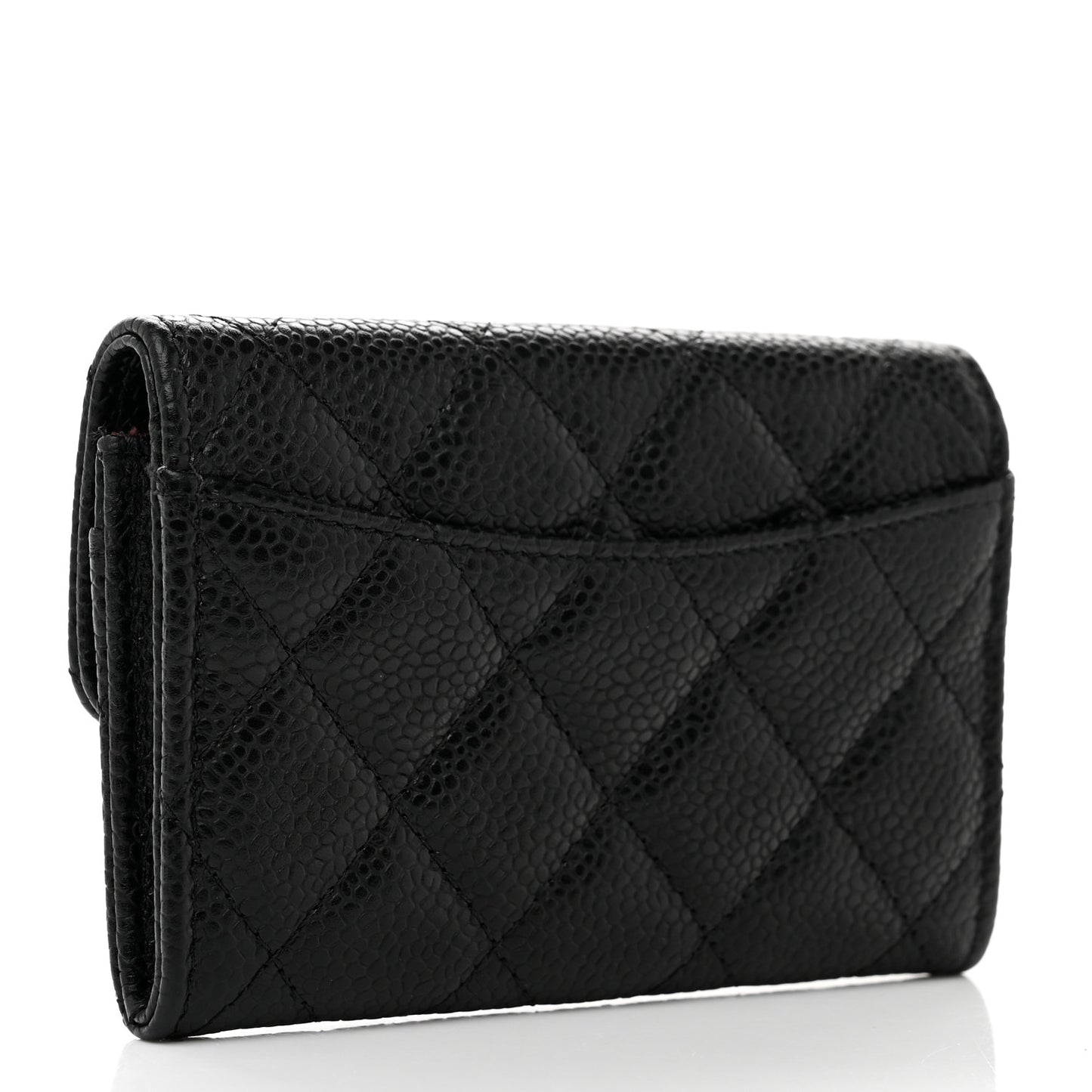 Caviar Quilted Flap Card Holder Wallet Black
