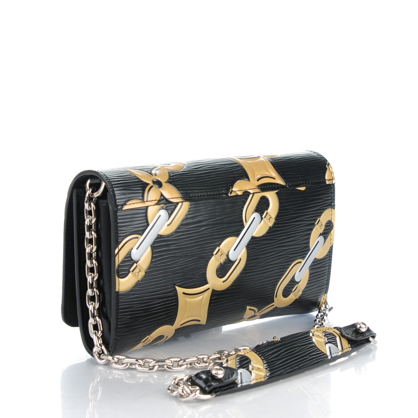 Epi Chain Flower Print Twist Chain Wallet Black