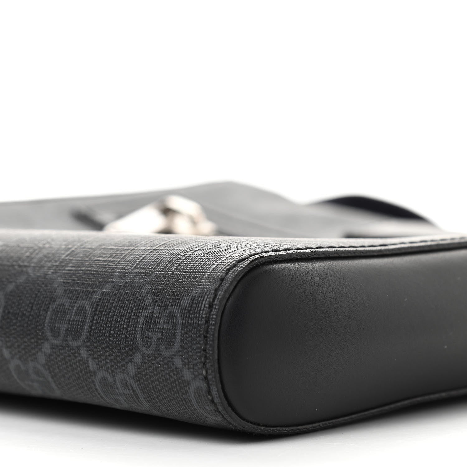 Gucci GG Supreme Monogram Web Small Flat Messenger Bag Black Grey 11 of 12