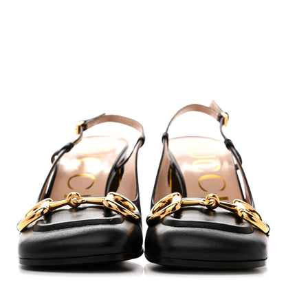 Gucci Malaga Kid Horsebit 75mm Slingback Pumps 37 Black 3 of 9
