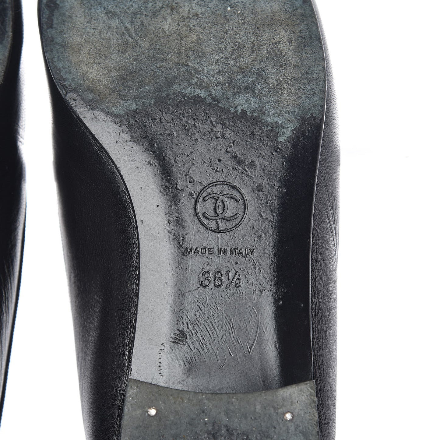 Lambskin Patent CC Cap Toe Ballerina Flats 38.5 Black