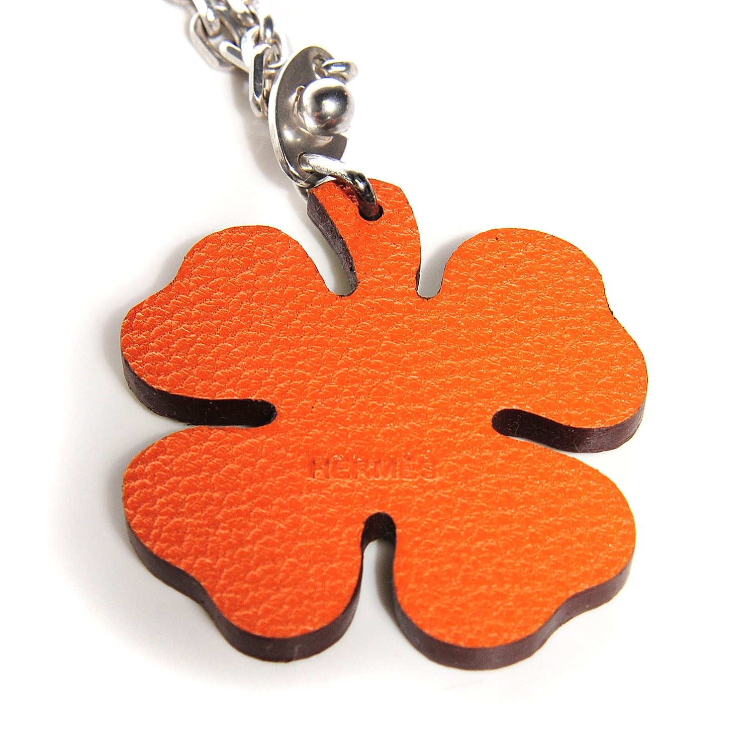 Hermes Chèvre Mysore Lucky Clover Key Chain Vert Anis Orange 3 of 4