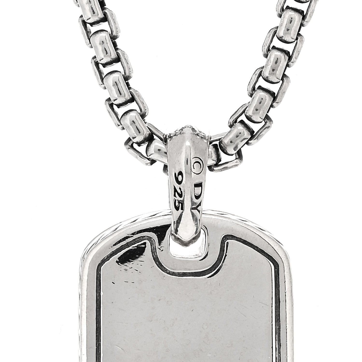 David Yurman Sterling Silver Black Diamond Small Dog Tag Necklace 4 of 5