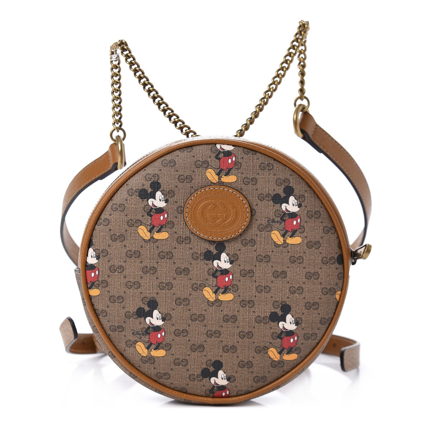 X DISNEY Mini Vintage GG Supreme Monogram Mickey Mouse Round Backpack Beige Vintage Sun Oil