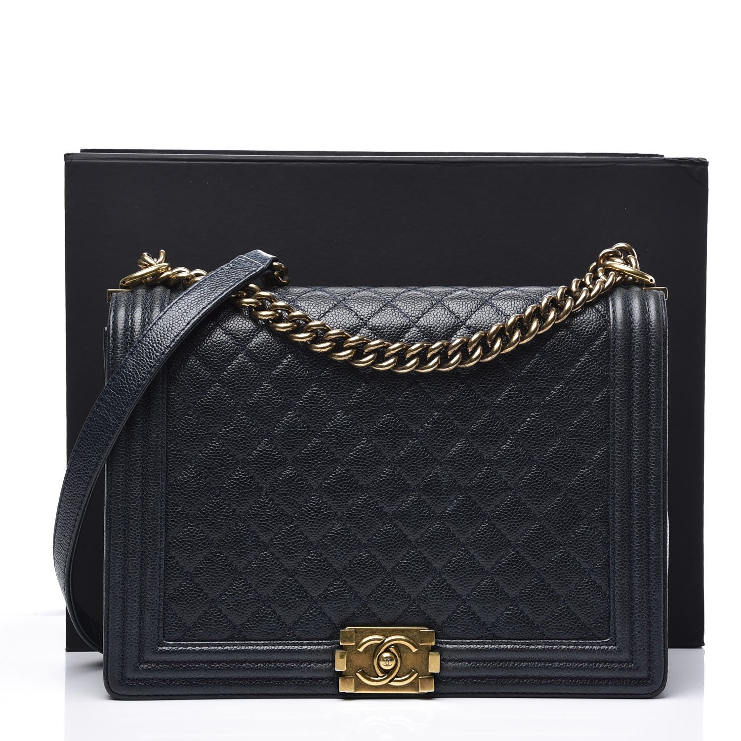 Chanel Caviar Quilted Large Boy Flap Blue 12 of 12