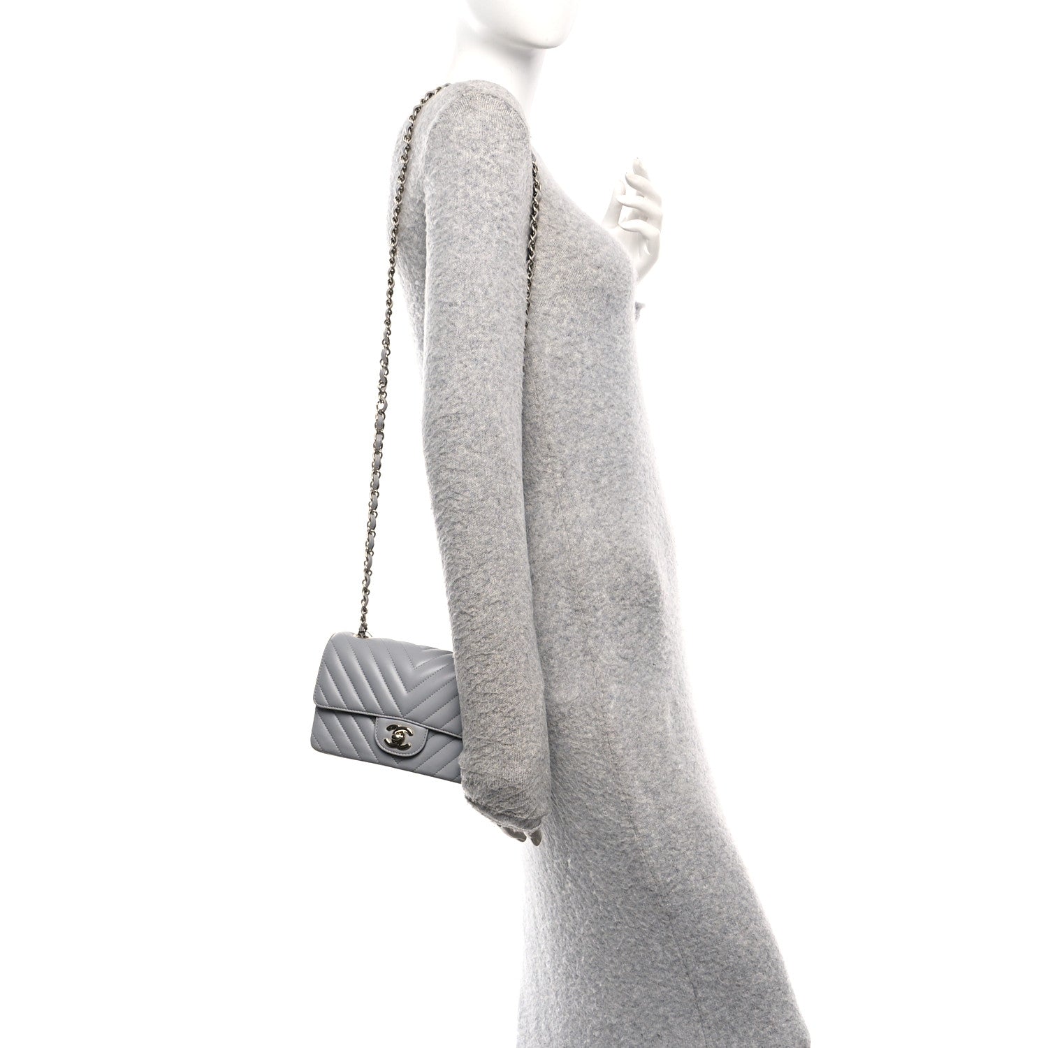Chanel Lambskin Chevron Quilted Mini Rectangular Flap Grey 2 of 11
