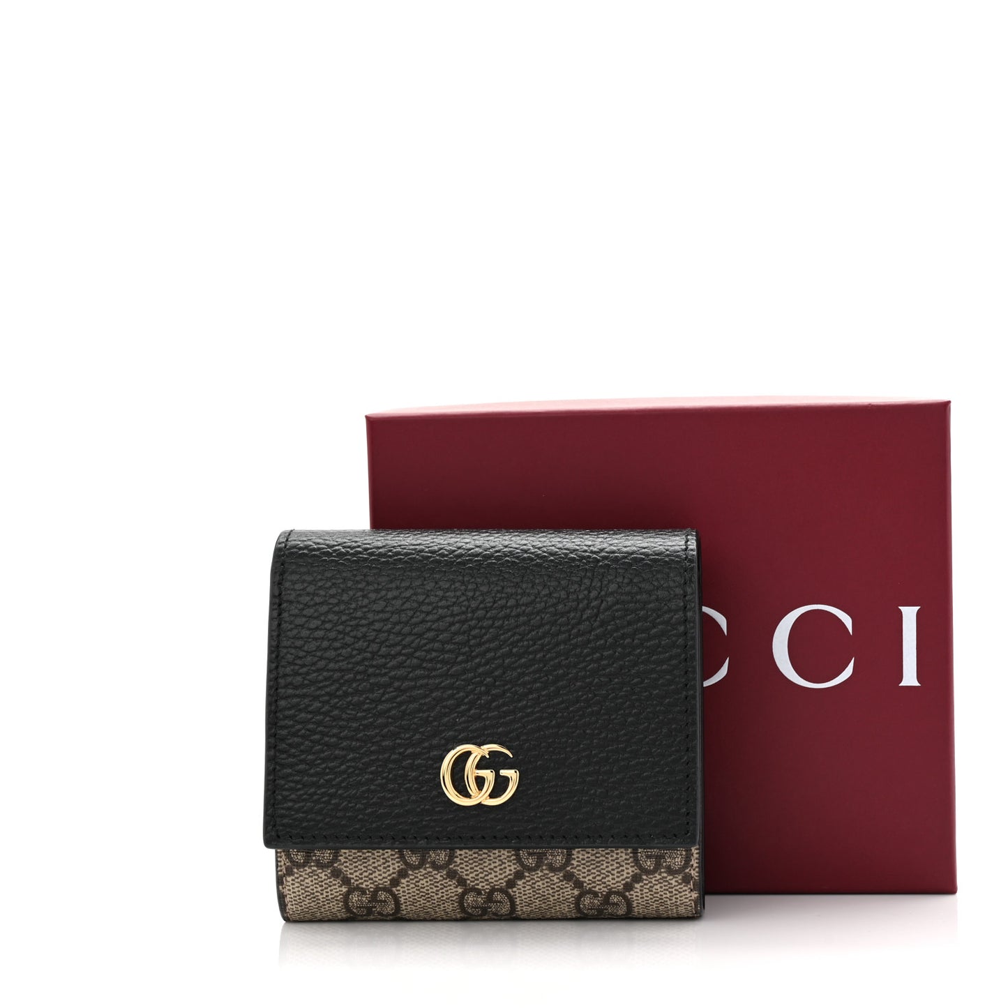 Dollar Calfskin GG Supreme Monogram Medium GG Marmont Wallet Black Beige Ebony