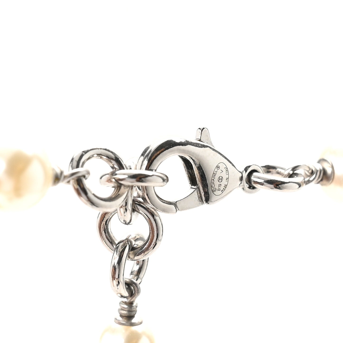 Graduated Pearl Crystal CC Long Necklace Silver