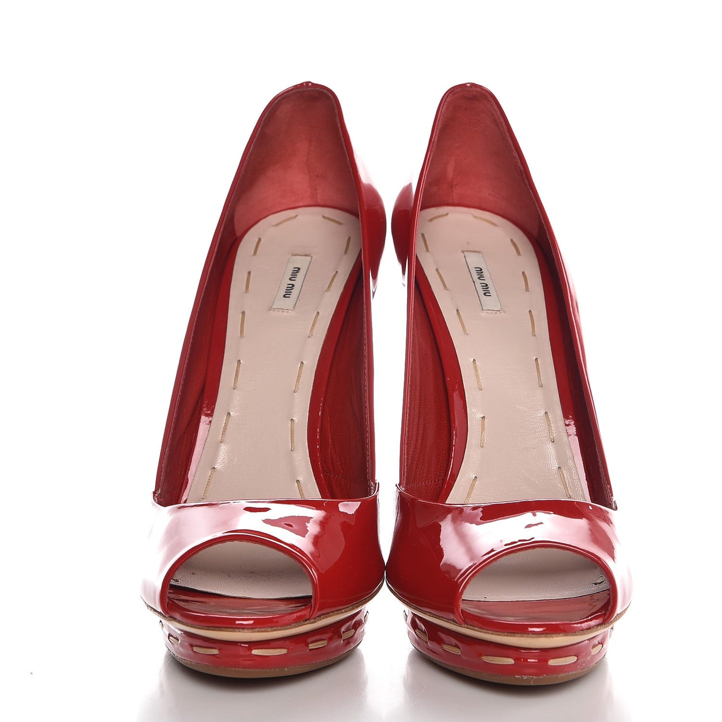 Patent Stitch Trim Peep Toe Pumps 39 Red