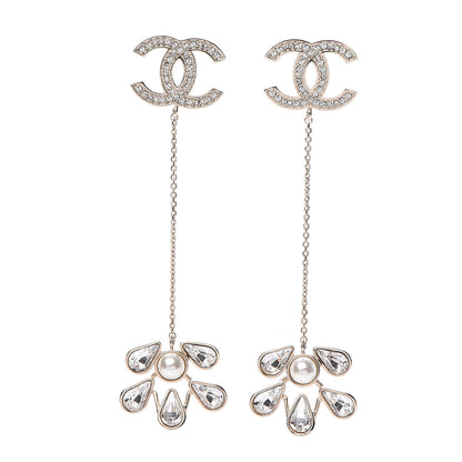 Chanel Pearl Crystal CC Drop Earrings Light Gold 1 of 5
