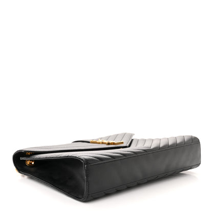 Saint Laurent Grain De Poudre Matelasse Chevron Large Monogram Satchel Black 4 of 14