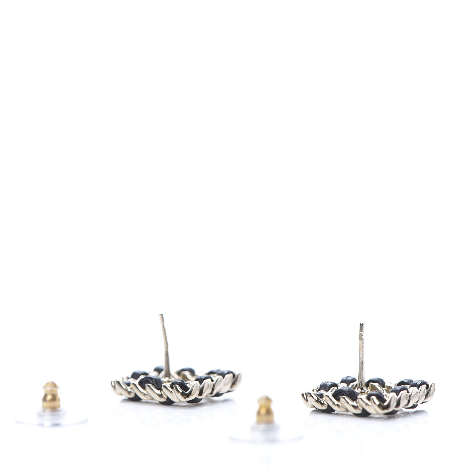Chanel Crystal Lambskin Chain Sergeant Stud Earrings Black Gold 3 of 5