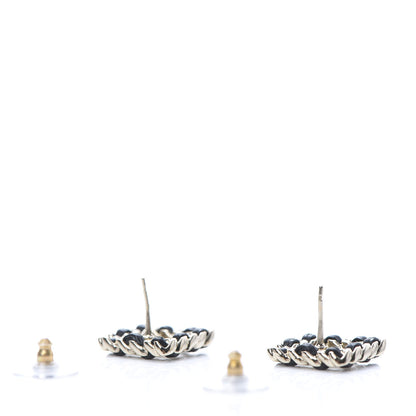 Chanel Crystal Lambskin Chain Sergeant Stud Earrings Black Gold 3 of 5