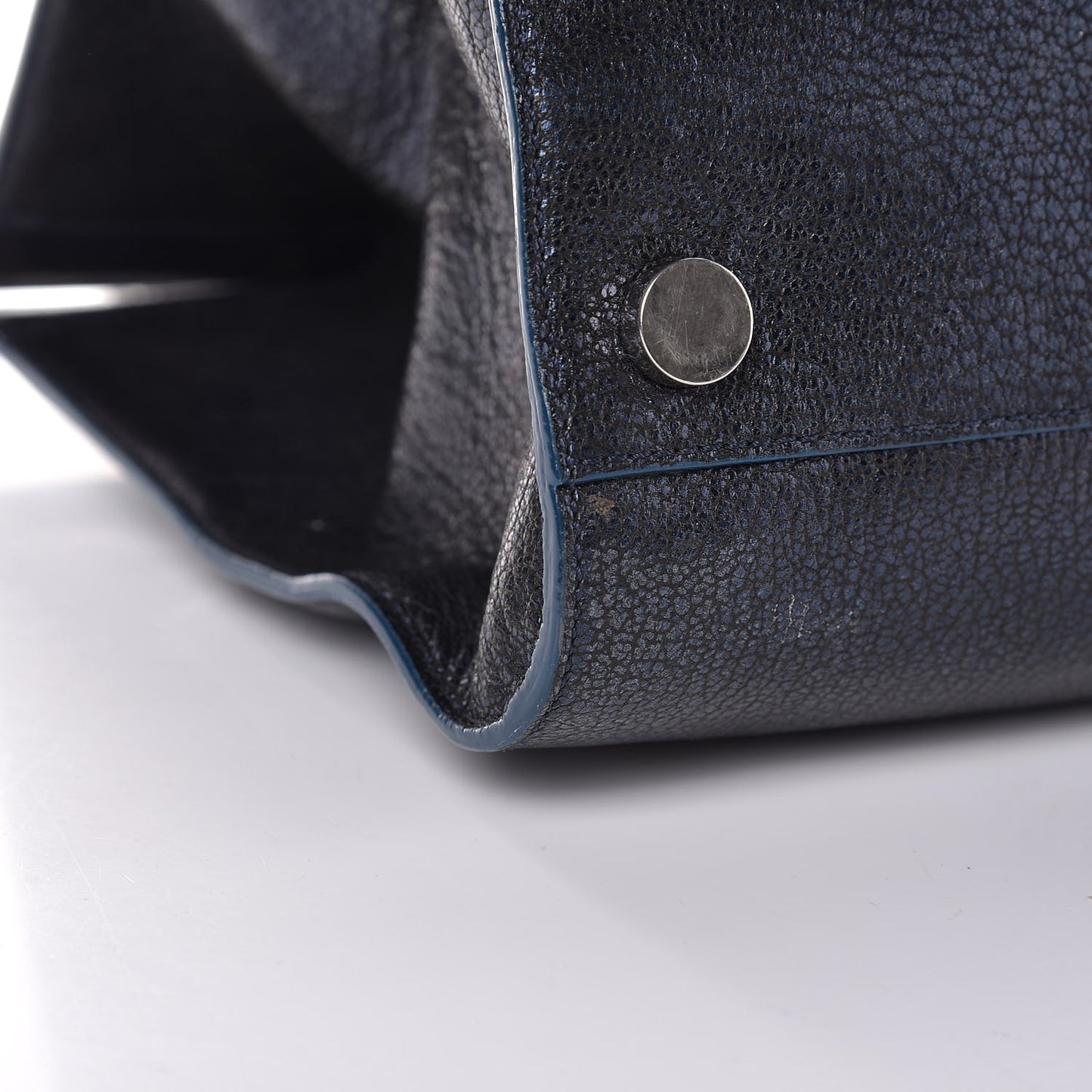 Metallic Grainy Goatskin Riley Tote Navy