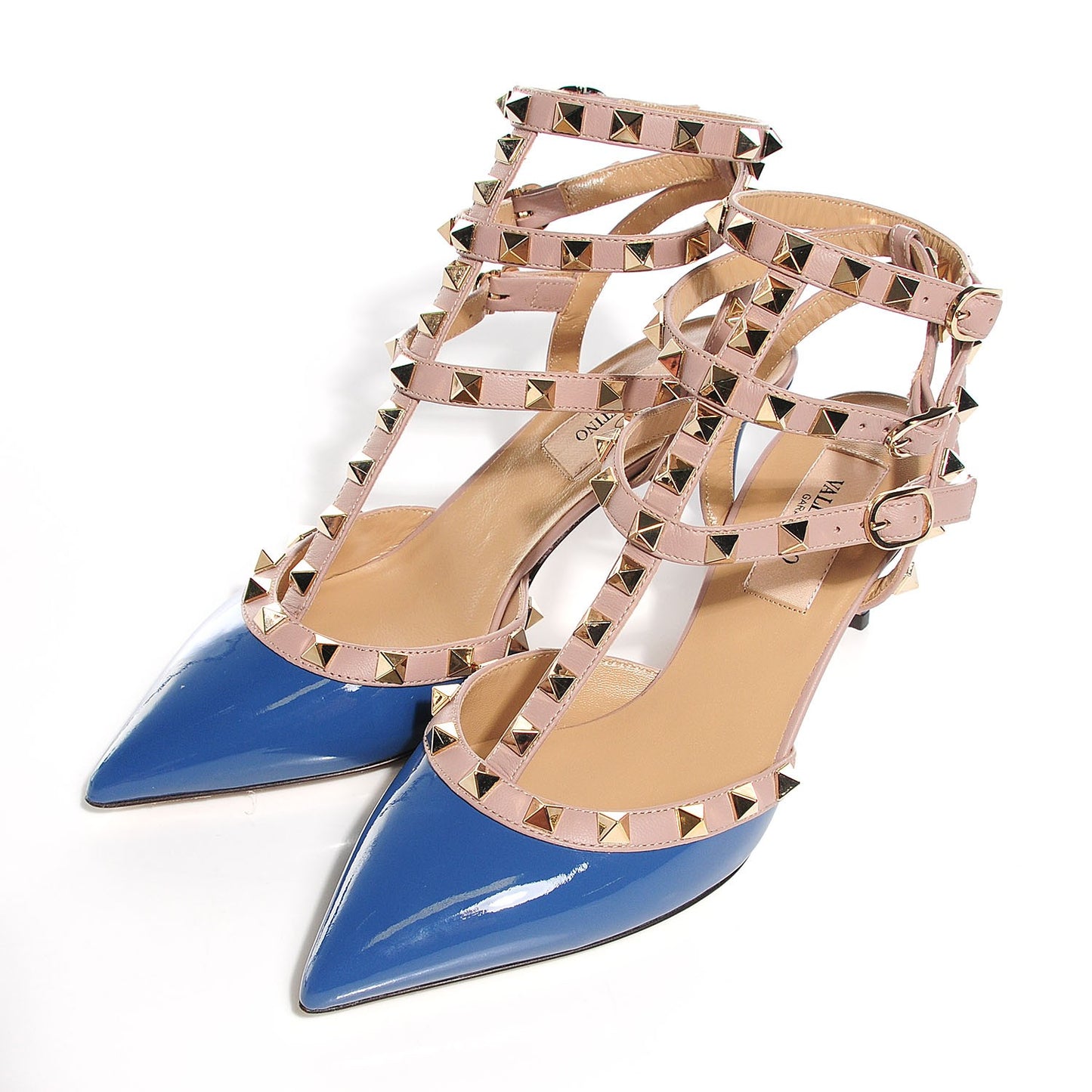 Patent Rockstud Ankle Strap 65mm Pumps 36 Indaco Poudre