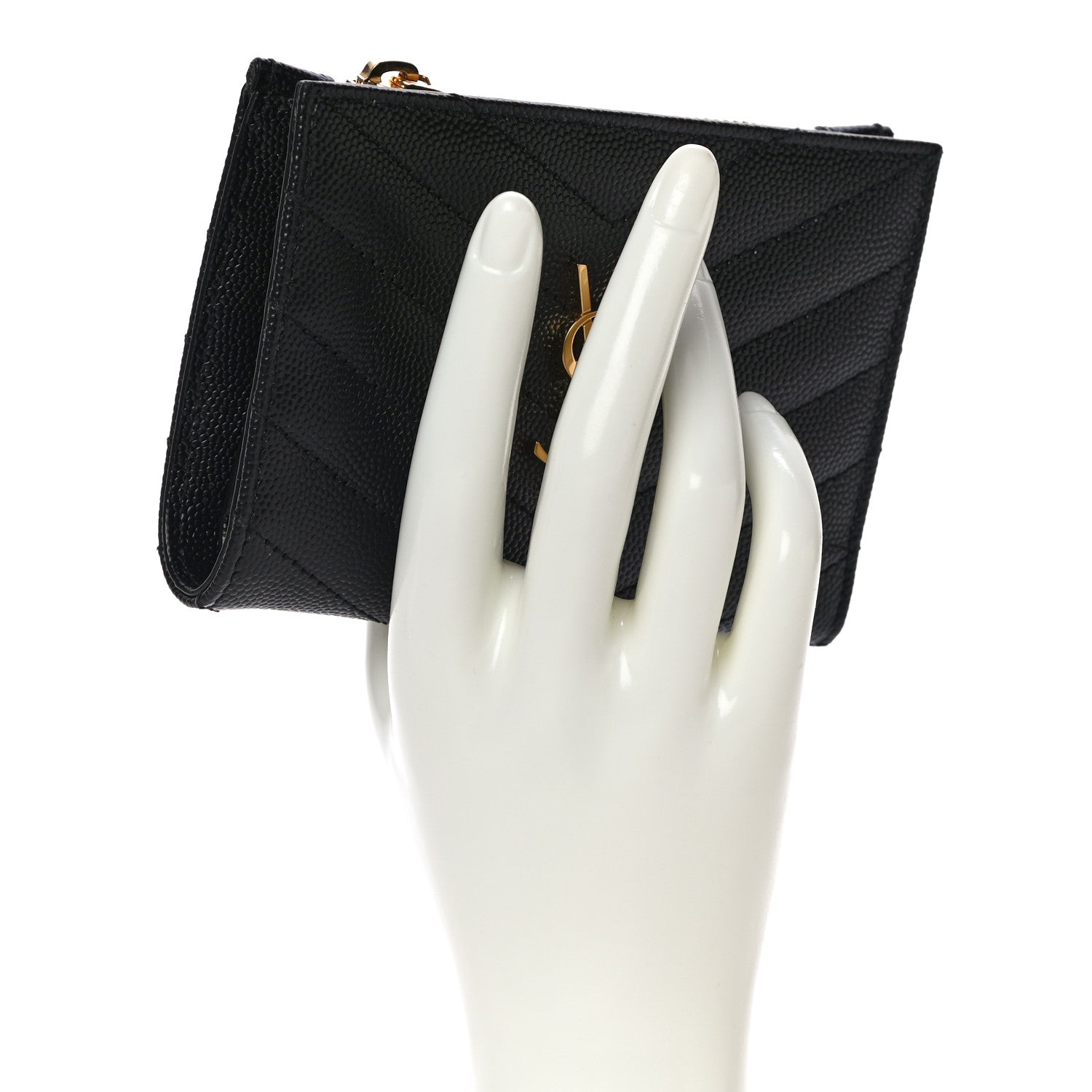 Saint Laurent Grain De Poudre Matelasse Chevron Monogram Zipped Two-Part Wallet Black 2 of 9