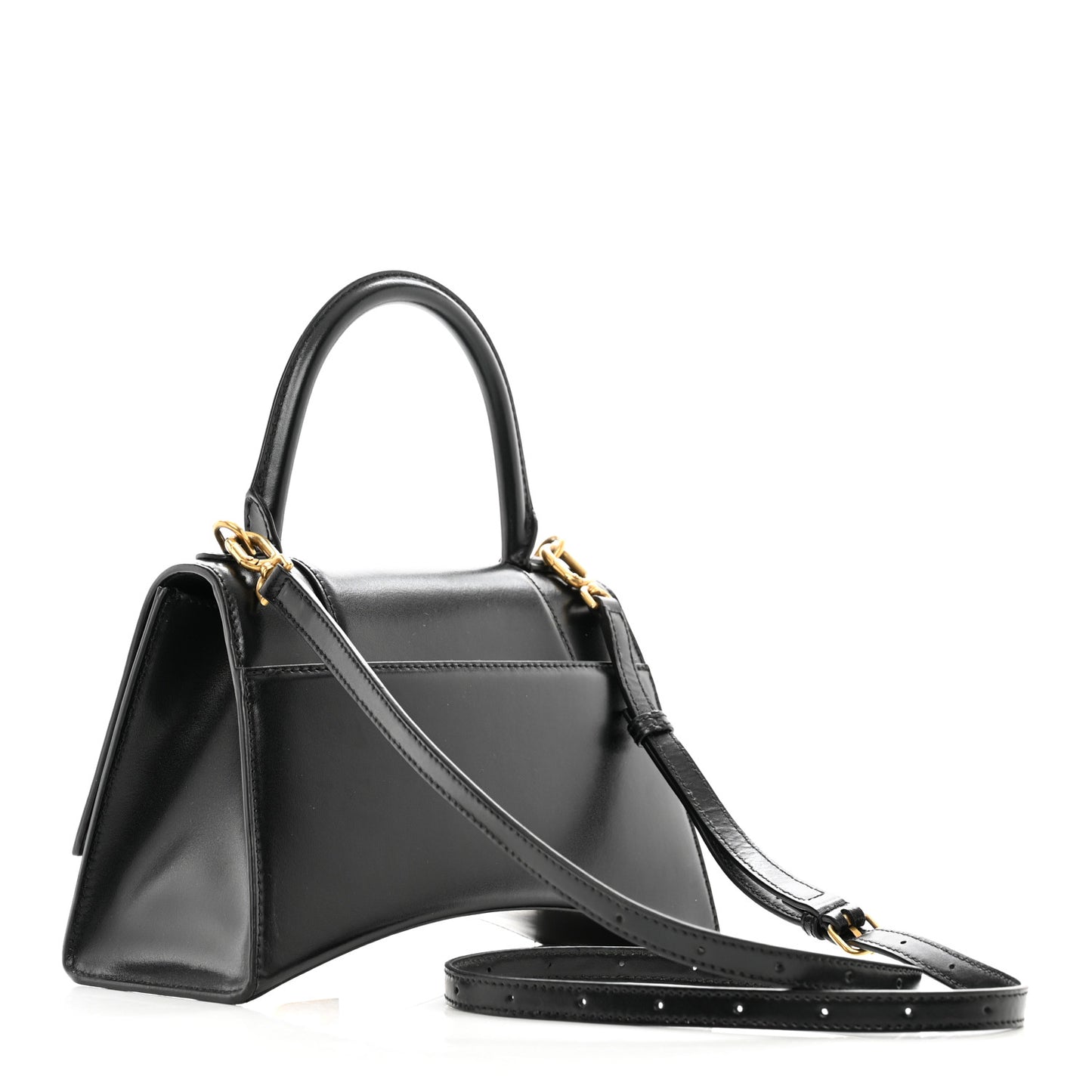 Shiny Box Calfskin Small Hourglass Top Handle Bag Black