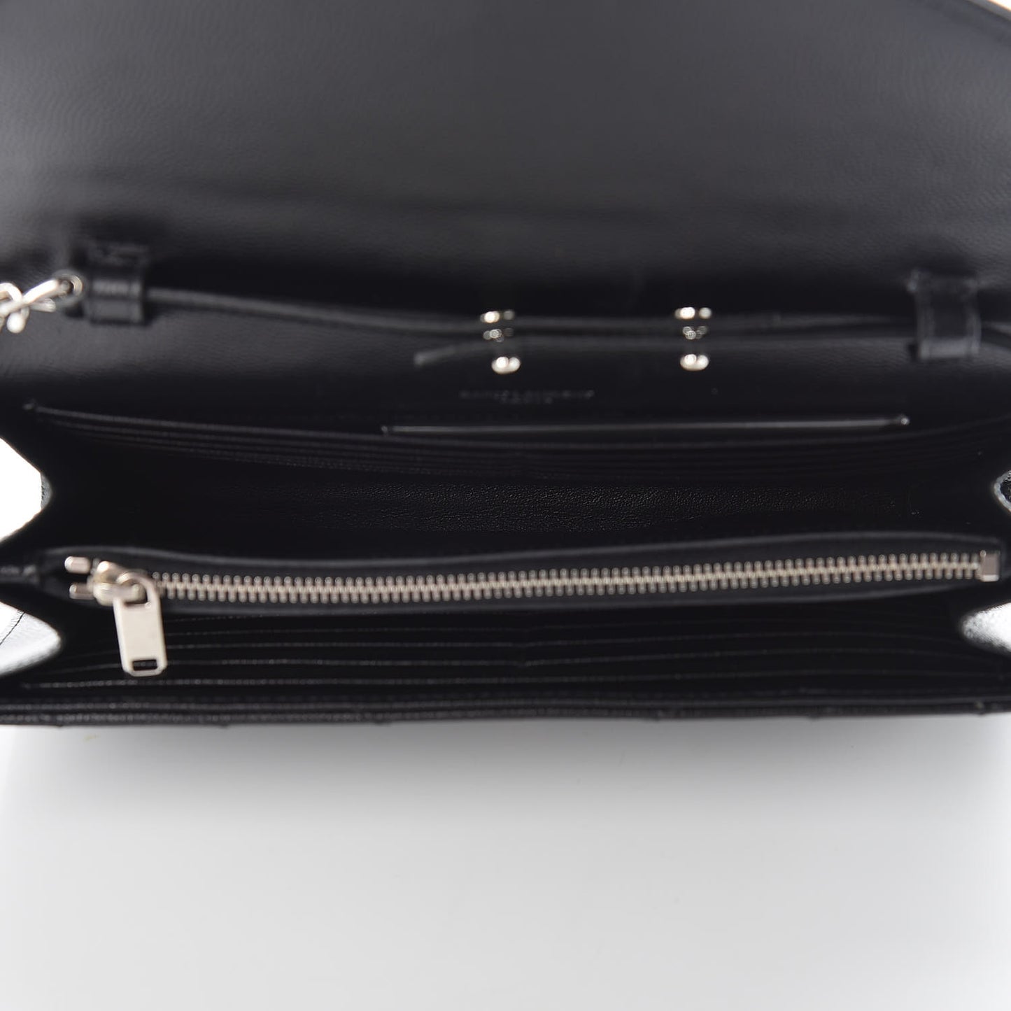 Grain De Poudre Matelasse Chevron Monogram Chain Wallet Black
