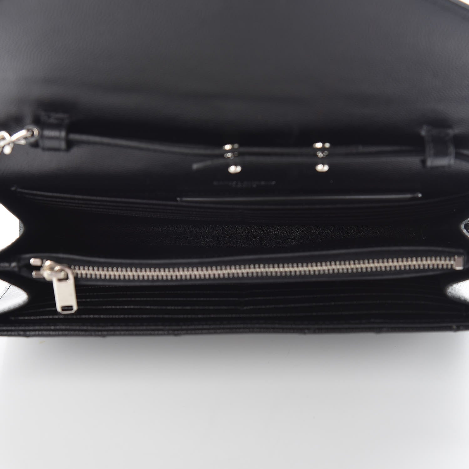 Saint Laurent Grain De Poudre Matelasse Chevron Monogram Chain Wallet Black 5 of 10