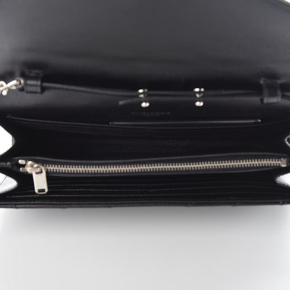 Saint Laurent Grain De Poudre Matelasse Chevron Monogram Chain Wallet Black 5 of 10
