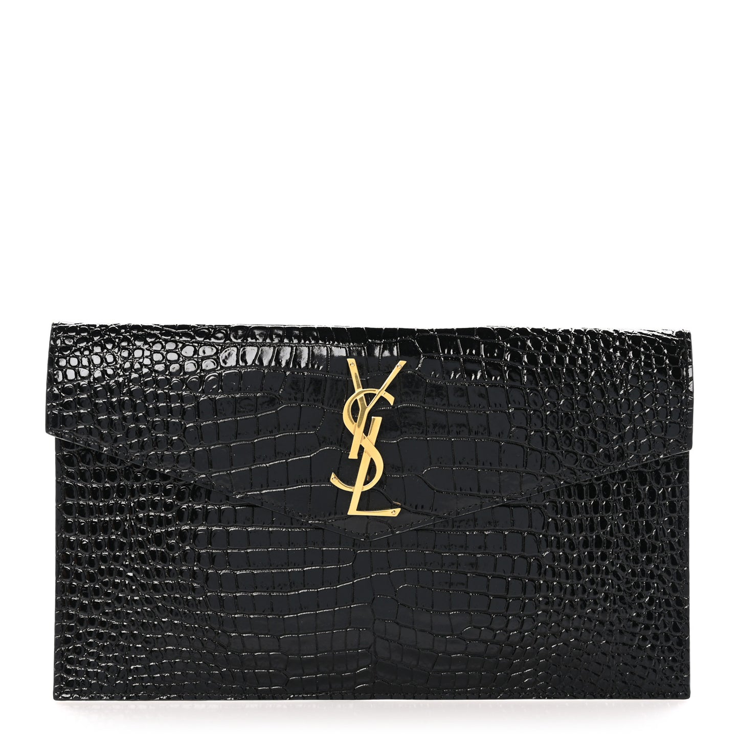 Calfskin Crocodile Embossed Uptown Monogram Pouch Black