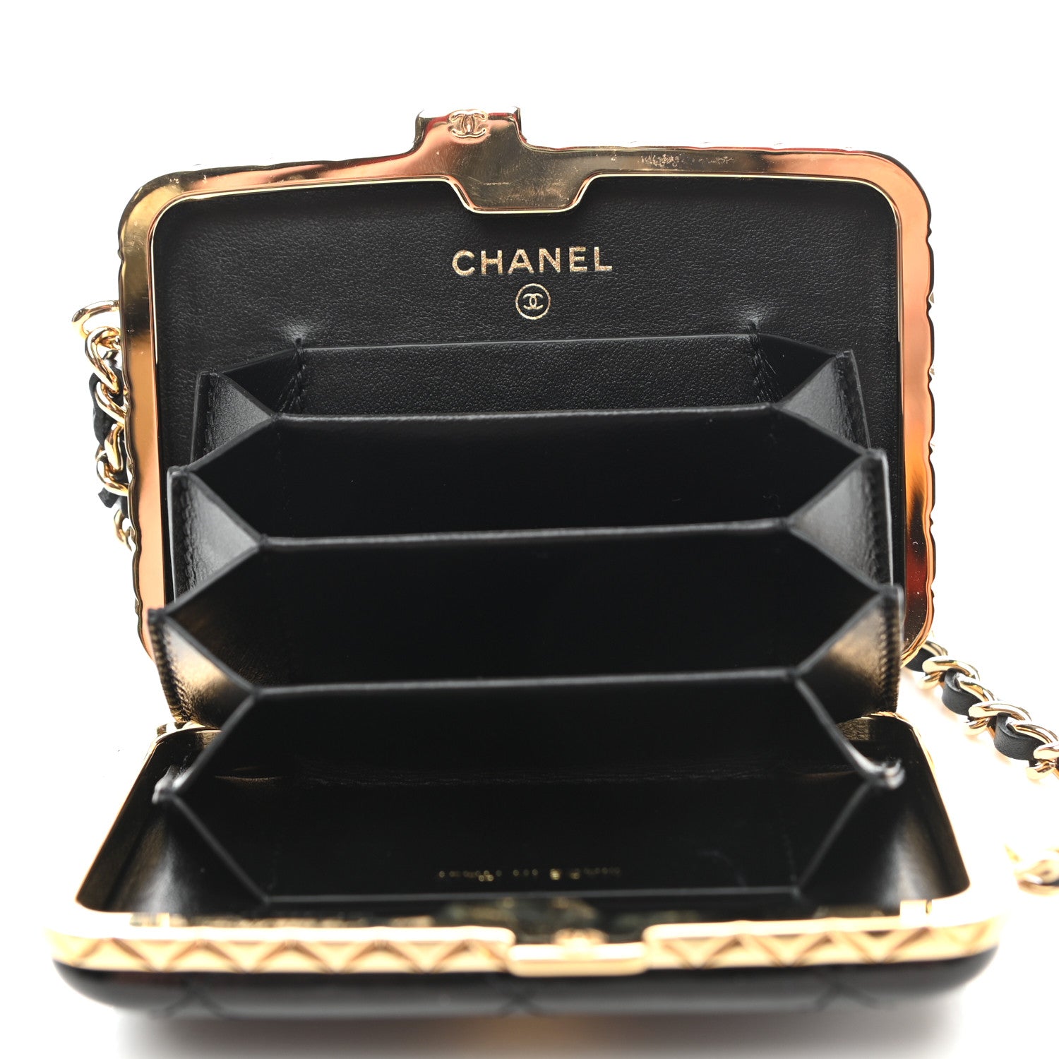Chanel Glazed Goatskin Quilted Small Box With Chain Black 5 of 10