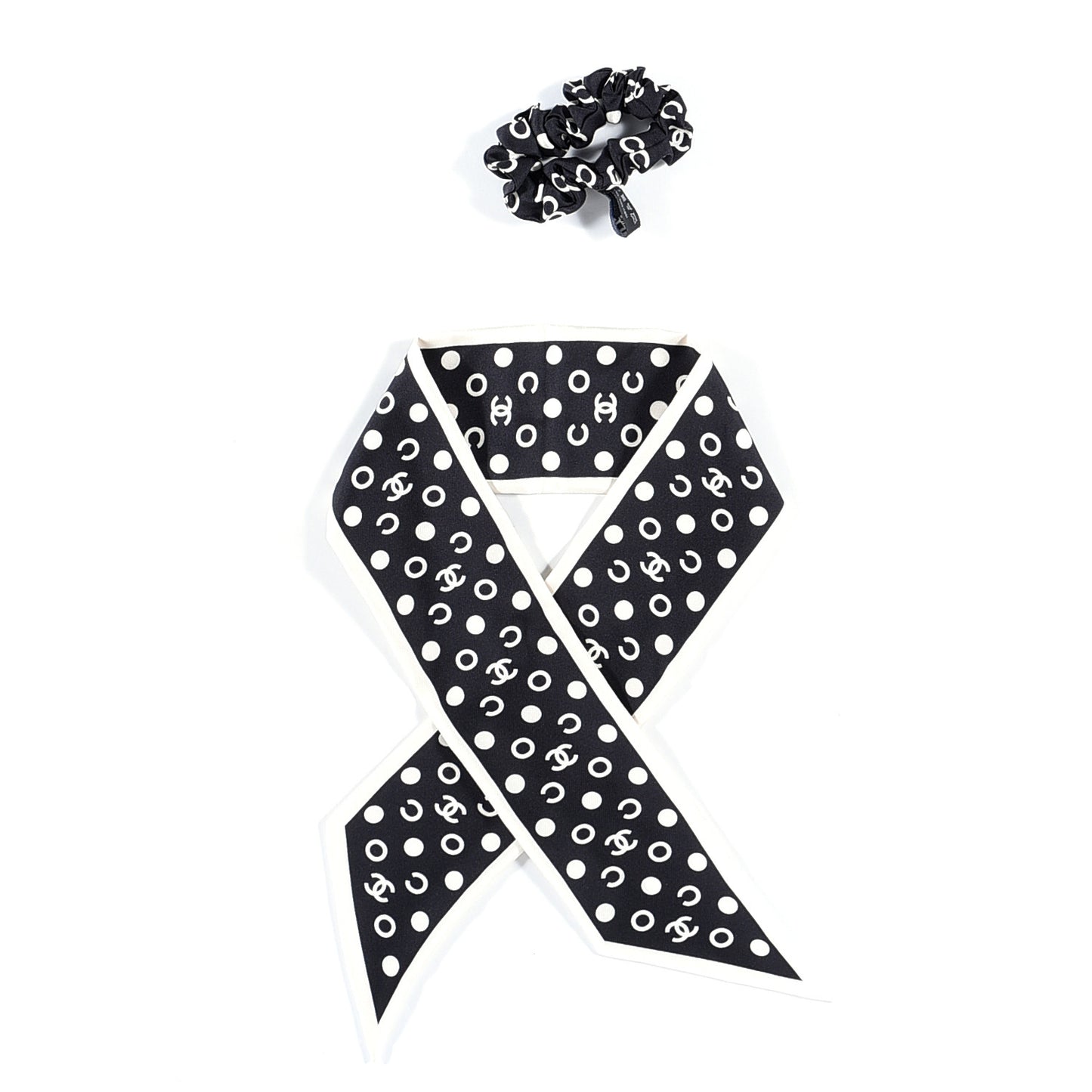 Silk CC Twilly Hair Tie Black White