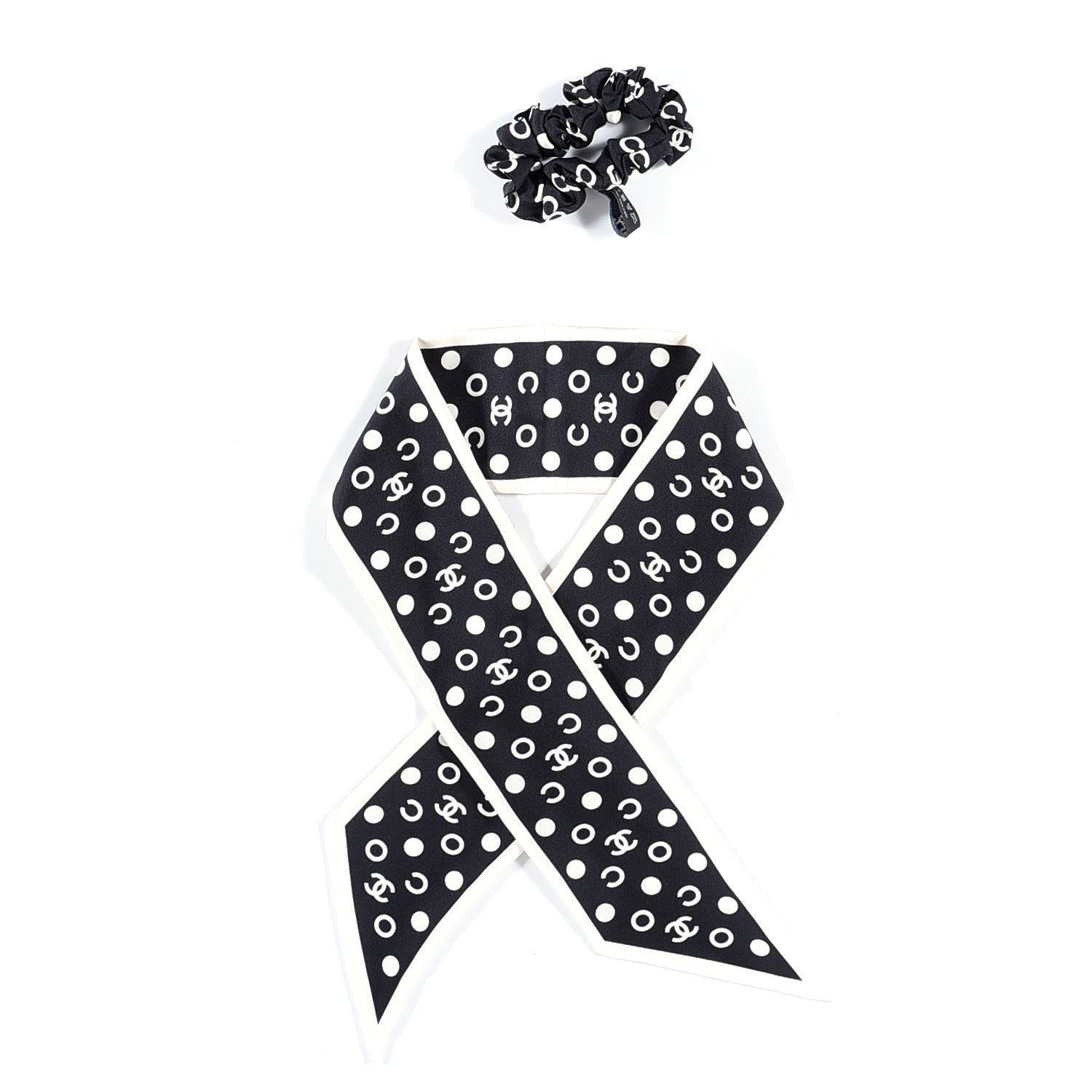 Chanel Silk CC Twilly Hair Tie Black White 1 of 4