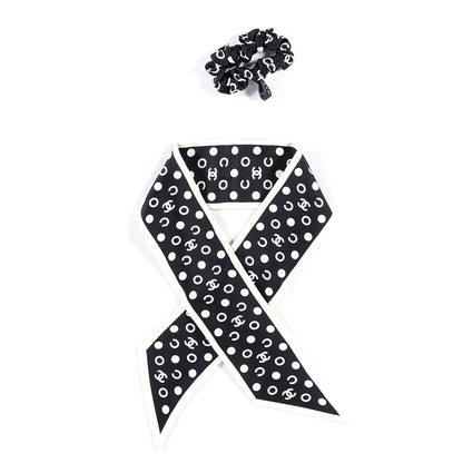 Chanel Silk CC Twilly Hair Tie Black White 1 of 4