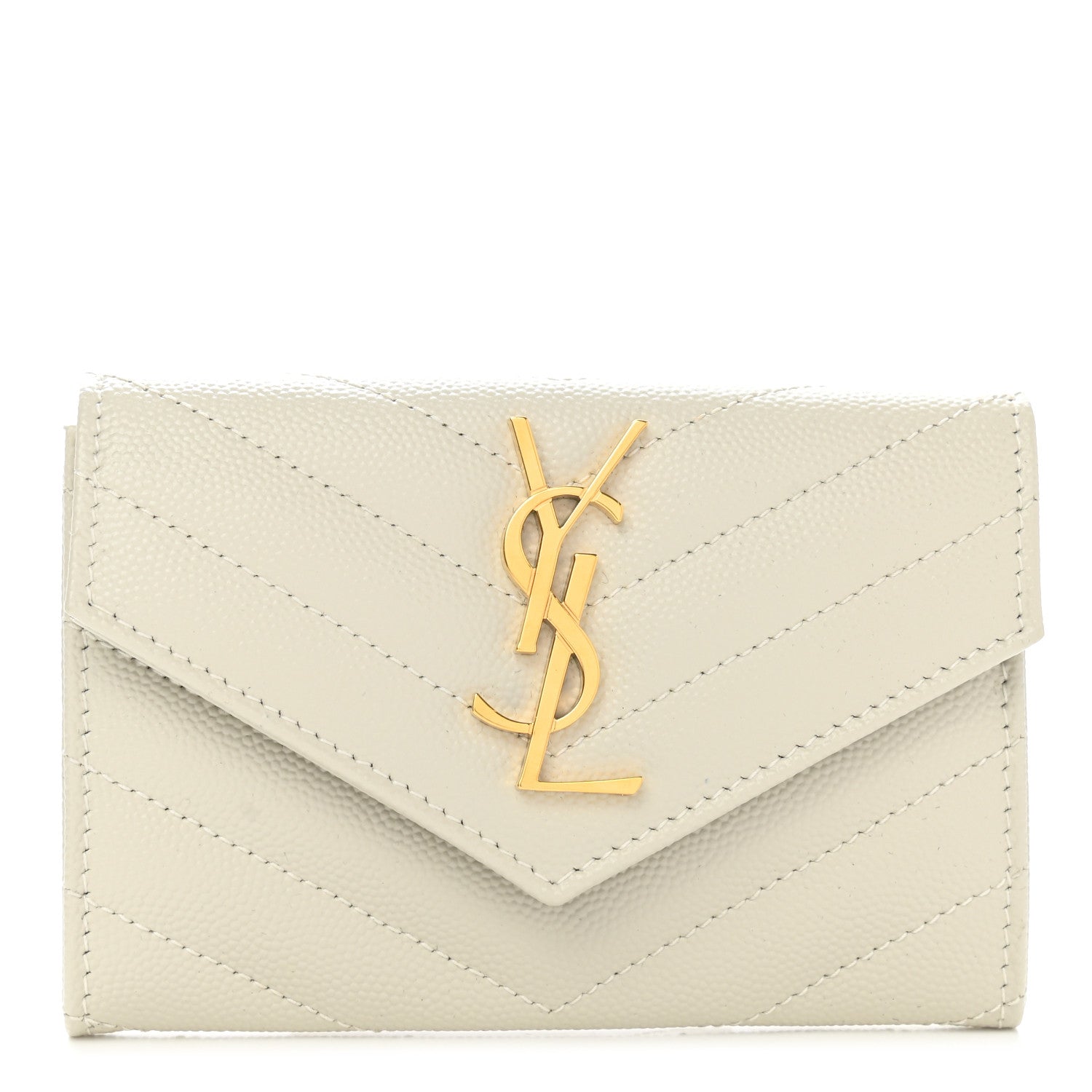Saint Laurent Grain De Poudre Matelasse Chevron Small Monogram Envelope Wallet Crema Soft 1 of 8