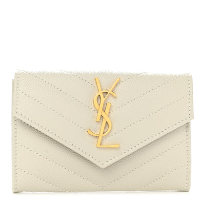Saint Laurent Grain De Poudre Matelasse Chevron Small Monogram Envelope Wallet Crema Soft 1 of 8