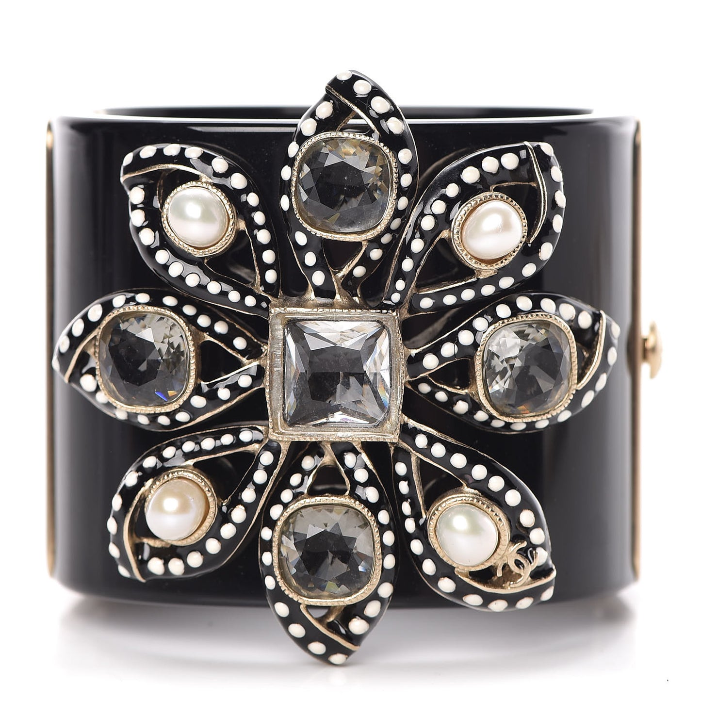 Resin Crystal Pearl Cuff Black