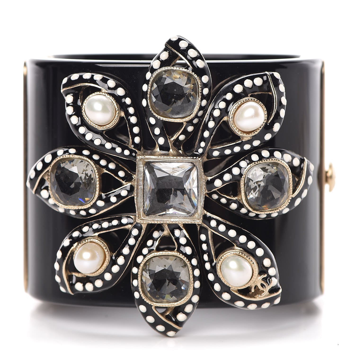 Chanel Resin Crystal Pearl Cuff Black 1 of 5