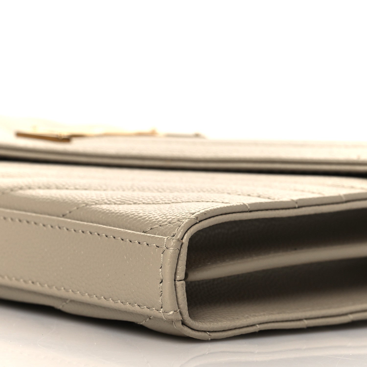 Saint Laurent Grain De Poudre Matelasse Chevron Monogram Chain Wallet Dark Beige 10 of 10