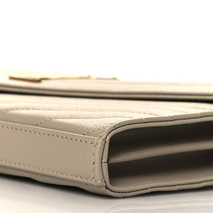 Saint Laurent Grain De Poudre Matelasse Chevron Monogram Chain Wallet Dark Beige 10 of 10