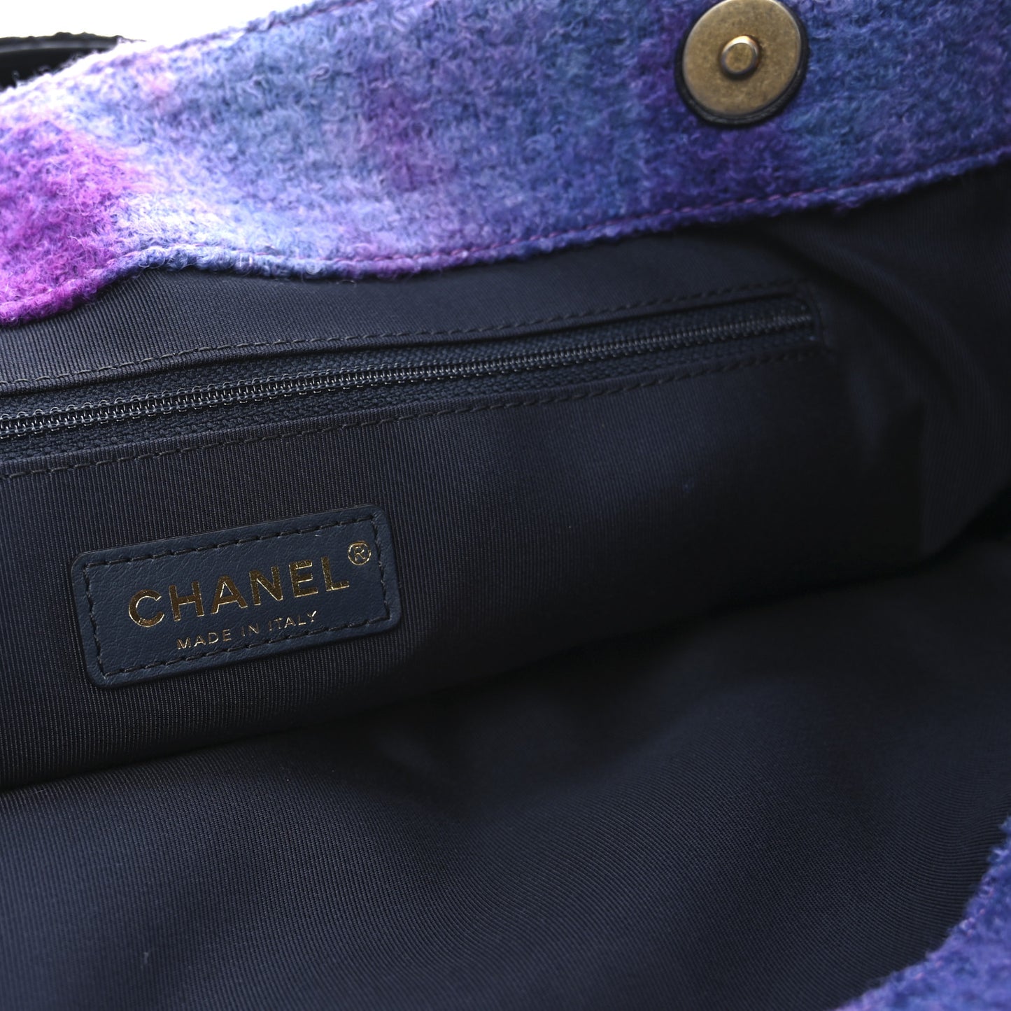 Wool Tweed CC Tote Purple Black Blue