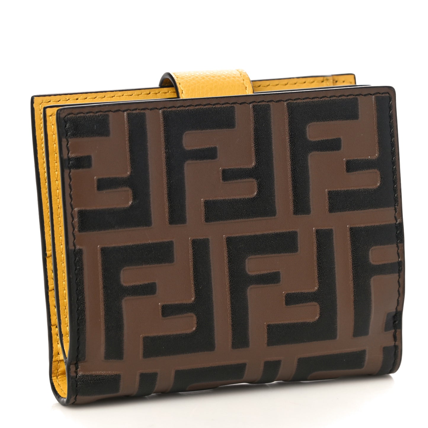Vitello Cruise F is Fendi Bi-Color FF 1974 Embossed Compact Wallet Maya Black Sunflower