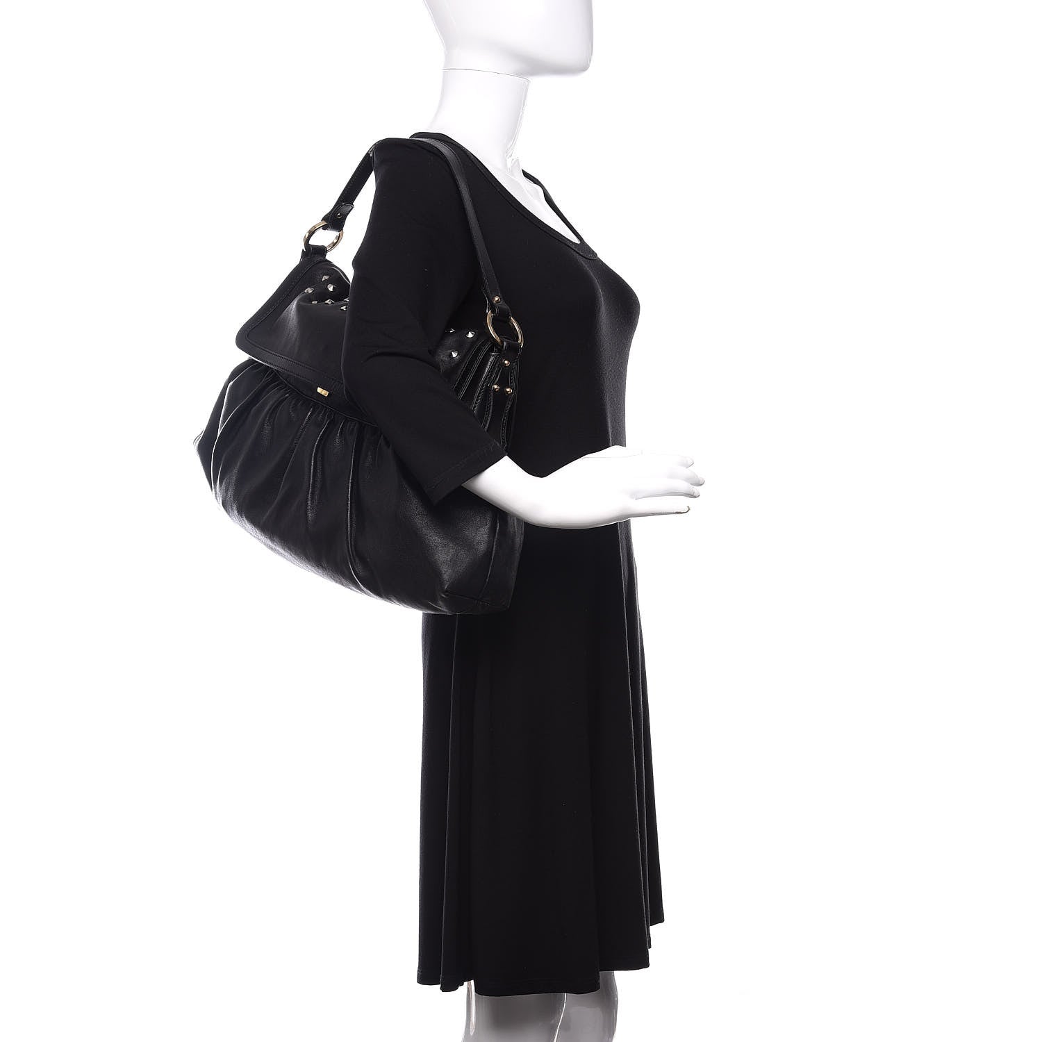 Fendi Lambskin Studded Large Chef Shoulder Bag Black 2 of 12