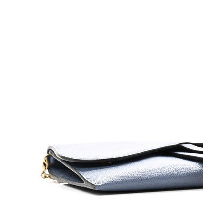 Christian Dior Grained Calfskin Saddle Chain Wallet Pouch Denim Blue 10 of 11
