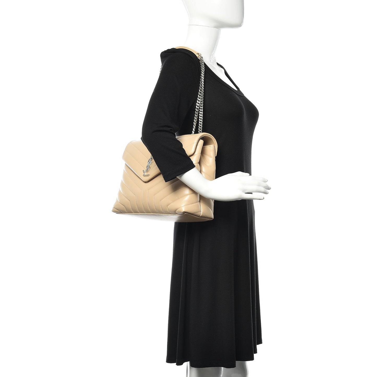 Calfskin Y Quilted Monogram Medium Loulou Chain Satchel Nude Powder