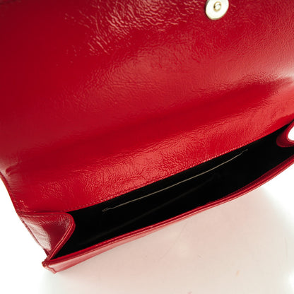 Saint Laurent Textured Patent Monogram Large Belle De Jour Clutch Red 5 of 6