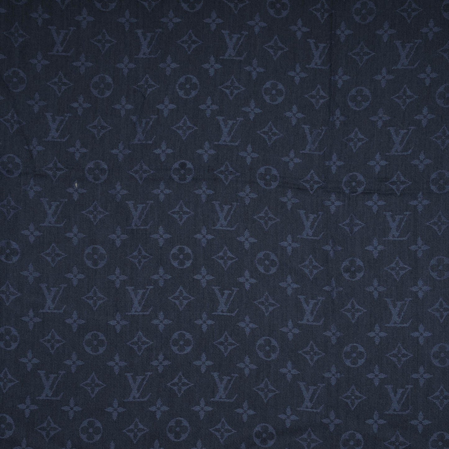 Wool Silk Monogram Shawl Blue Nuit
