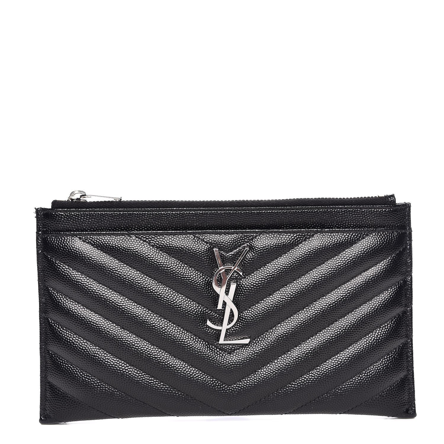 Saint Laurent Grain De Poudre Chevron Monogram Bill Pouch Black 1 of 8