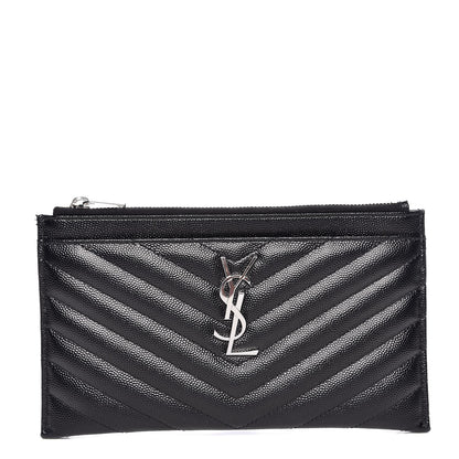Saint Laurent Grain De Poudre Chevron Monogram Bill Pouch Black 1 of 8
