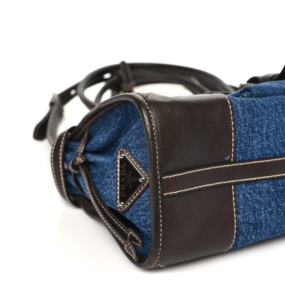 Prada Denim Buffalo Triangle Medium Bonnie Shoulder Bag  Blue Caffe 7 of 8