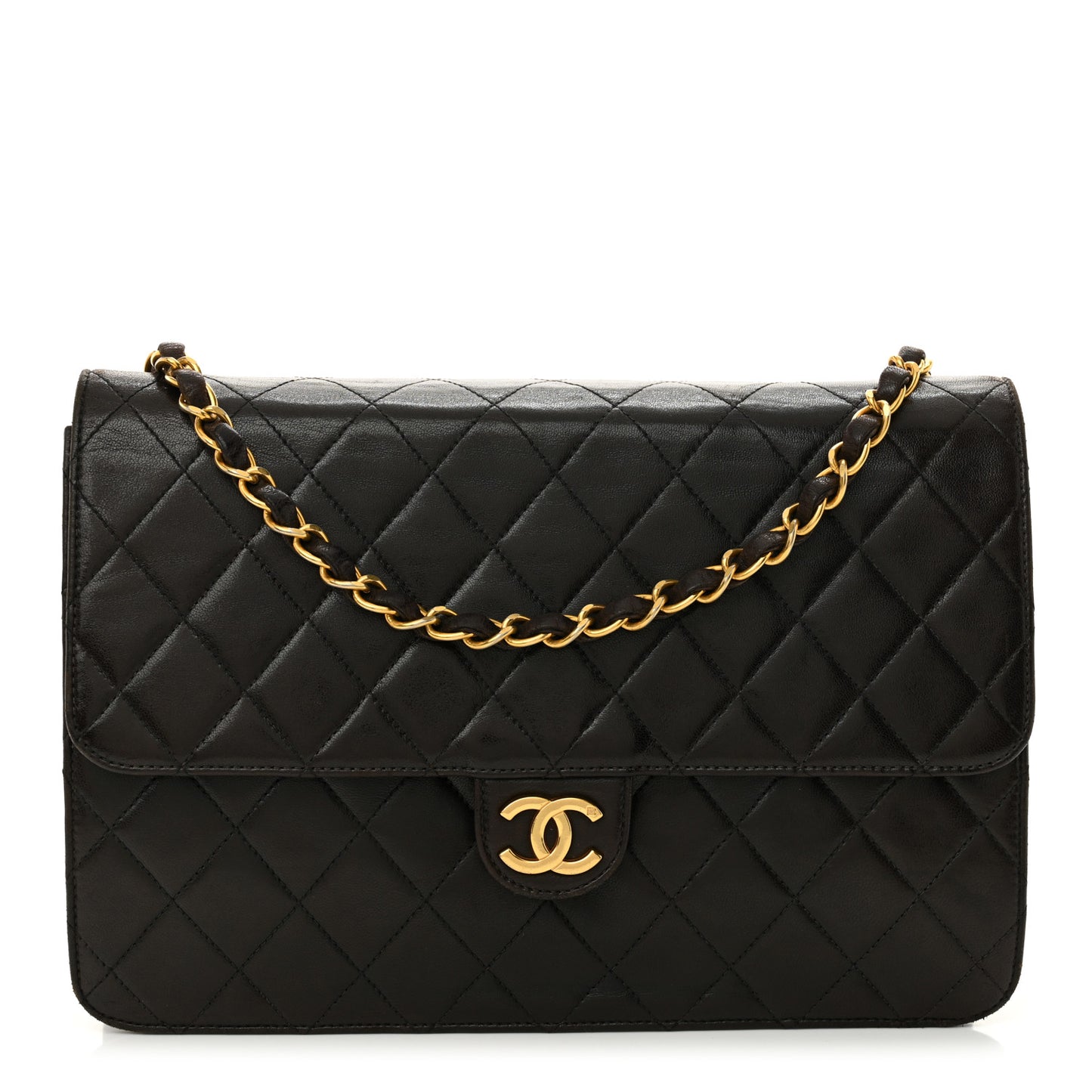 Lambskin Quilted Medium Single Flap Dark Brown