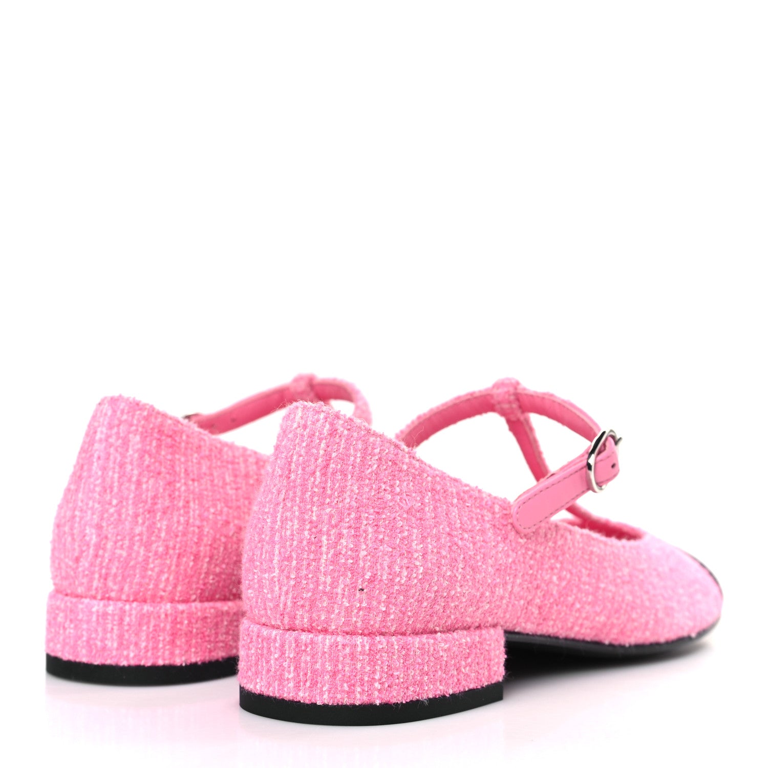 Chanel Tweed Grosgrain Cap Toe T Strap CC Flats 35.5 Pink Black 4 of 8