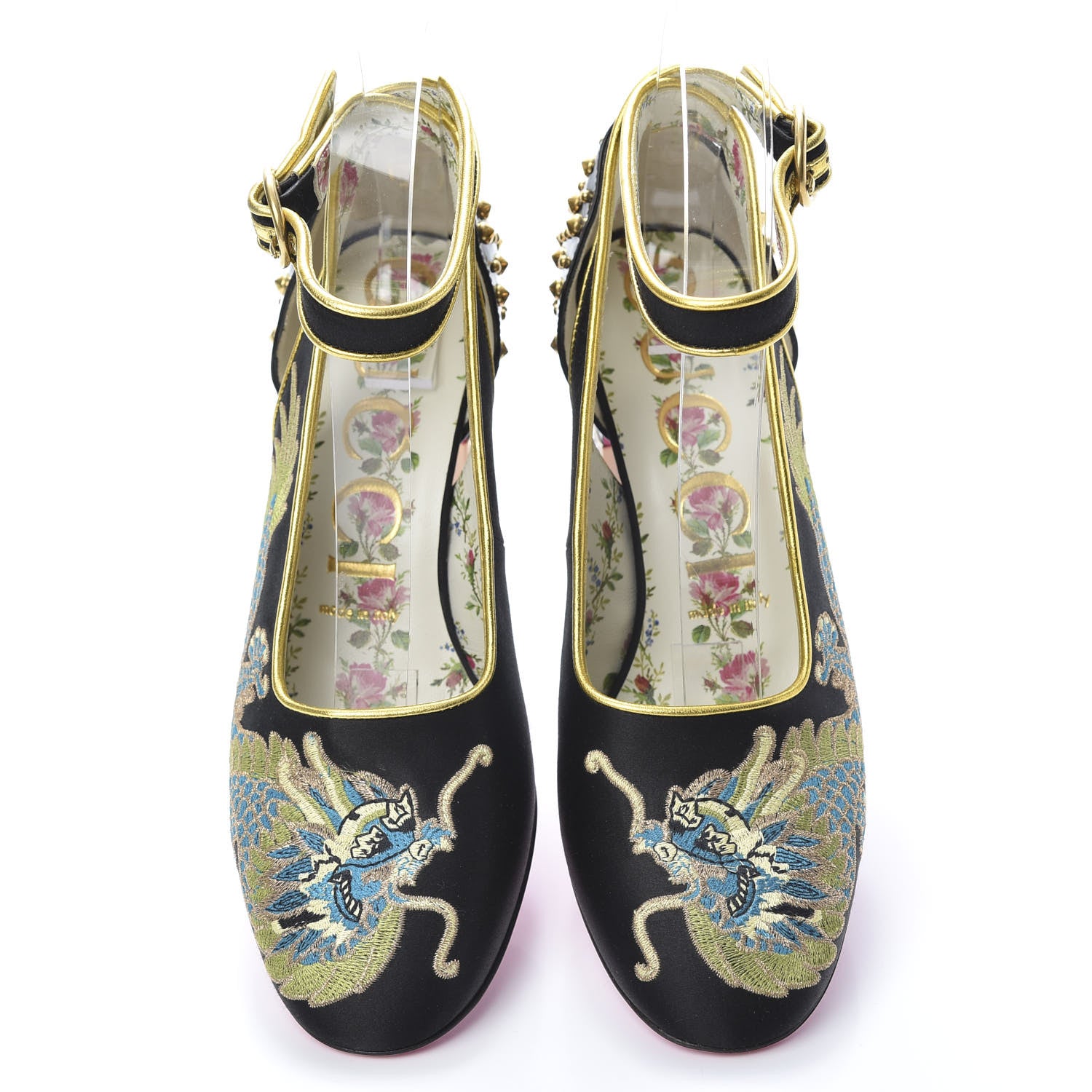 Gucci Satin Embroidered Dragon Caspar Pumps 37 Black 5 of 16