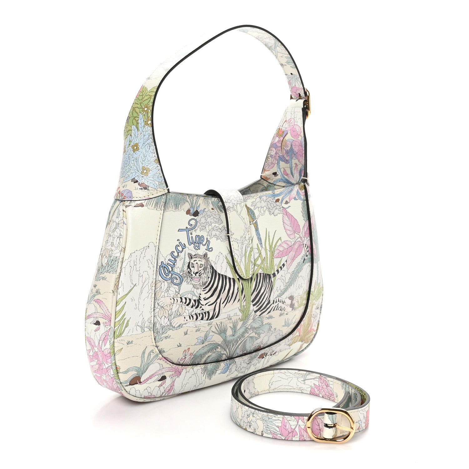 Gucci New Shangai Calfskin Tiger Savanah Small Jackie 1961 Hobo Chalky White Multicolor 3 of 10